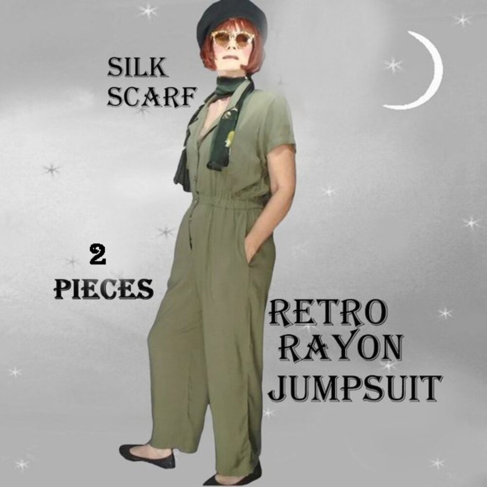 40s Style Rayon Jumpsuit PLUS Silk Scarf